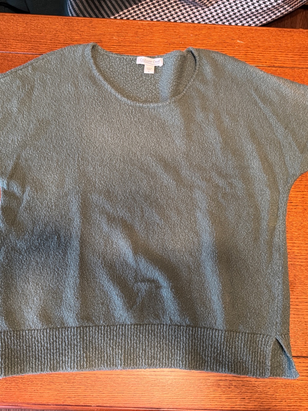 Coldwater Creek Olive Green Short Sleeve Crewneck Sweater